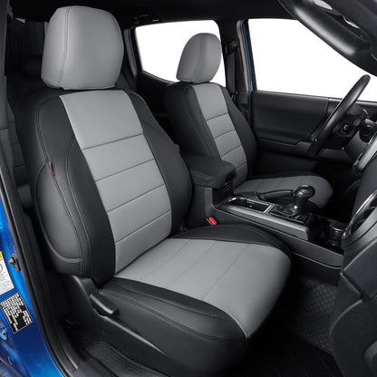 coverdream Tacoma Seat Covers Custom Fit for 2005-2011 Toyota Tacoma Double Cab/Crew Cab(TRD Sport Seats),Fully Covered Waterproof Faux Leather Truck Seat Protector-Full Set(Black/Gray)