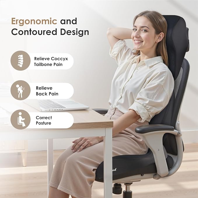 FLORICH Upgraded 3-in-1 Memory Foam Car Seat Cushion Set with Lumbar Support & Neck Pillow, Washable Driving Seat Cushion for Back & Sciatica Pain Relief, Non-Slip Seat Cushion for Car, Office-Black