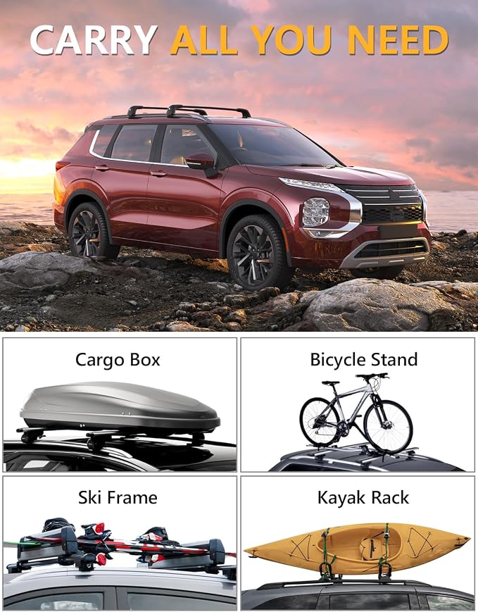 Tuyoung 300lb Lockable Roof Rack Cross Bars Compatible with Mitsubishi Outlander 2022-2026 & Outlander PHEV 2023-2026 (Not for Outlander Sport), Lockable Aluminum Black Crossbar Luggage Rooftop