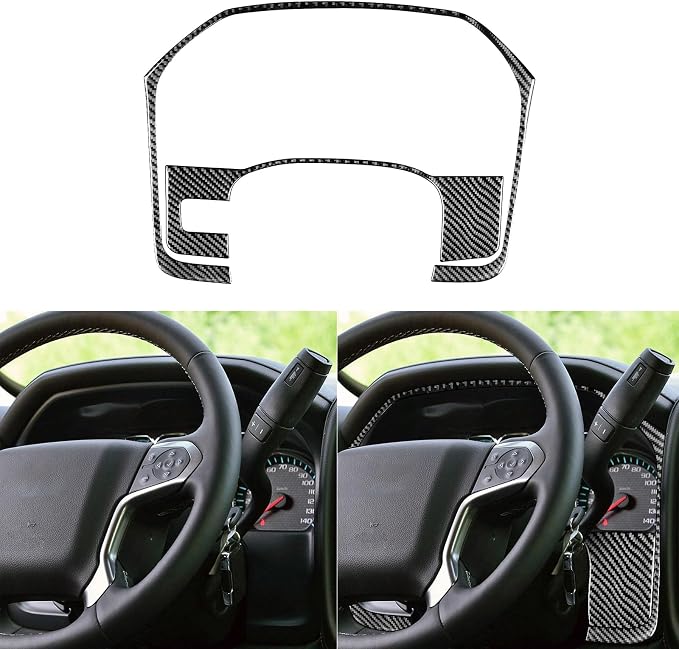 Real Premium Carbon Fiber Fit for Chevy Silverado/GMC Sierra 1500 2014-2018 for 2500/3500HD 2015-2019 Car Speedometer Trim Kit Dashboard Decals Sticker Decoration Auto Interior Accessories Cover Black