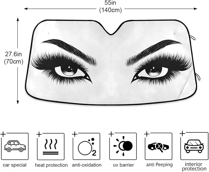 Woman Eyes Eyelash Car Windshield Sun Shade Foldable UV Ray Sun Visor Protector Sunshade to Keep Your Vehicle Cool (55" x 27.6")