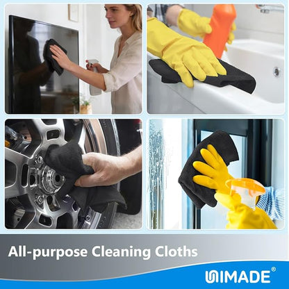 UNIMADE Microfiber Cleaning Cloth, 100 Sheets Microfiber Towels for Cars Commercial Grade Washcloths Lint-Free Bulk Shop Towel Cleaning Rags for Mechanic Restaurant Garage Housekeeping, 11"x 9", Black