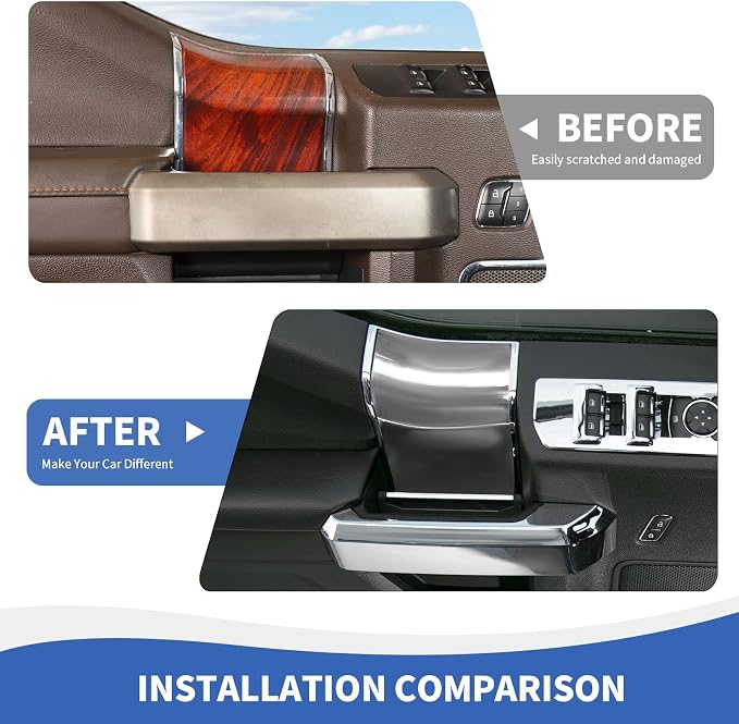 RAZPOY for F150 Inner Door Handles Covers & Door Handle Panel Trim Compatible with 2015-2020 Ford F150 Chrome Interior Accessories