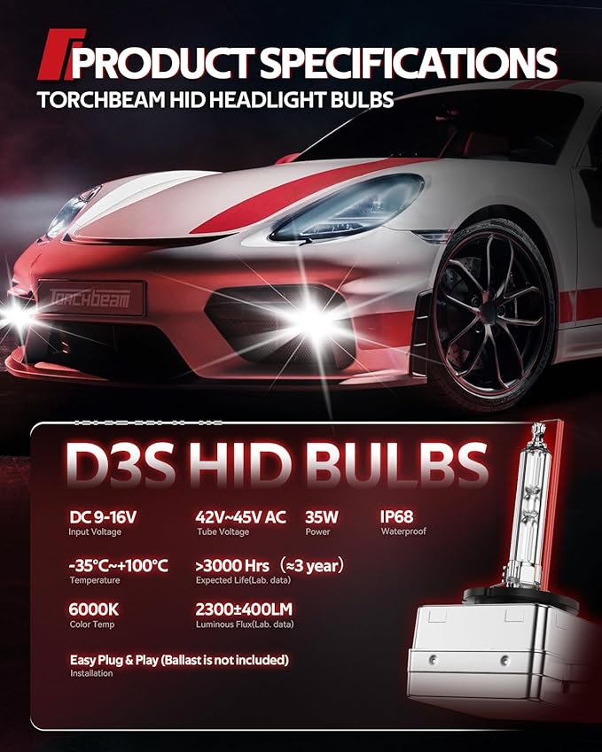 Torchbeam D3S HID Bulbs, 6000K Cool White, 35W 66340 42403 42302 (42403C1) Replace HID Xenon Bulbs, (Not fit Halogen Assembly), Pack of 2