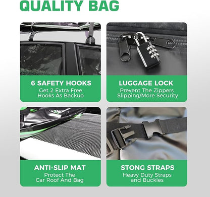 Kingfun Rooftop Cargo Carrier – Waterproof 21 Cubic Feet Car Roof Bag Fit All Vehicles with/Without Roof Rack, Includes Anti-Slip Mat, 8 Reinforced Straps & 6 Door Hooks, Lashing Straps, Luggage Locks