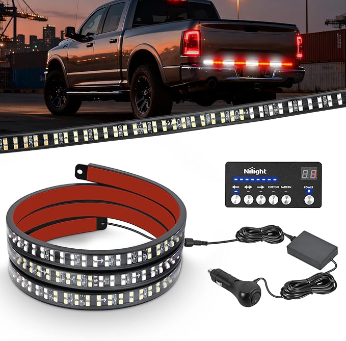 Nilight 49 Inch Emergency Strobe Light Strips with Controller, 288LED Flashing Warning Hazard Safety Rear Window Tailgate Lights for Truck Trailer Construction Plow Pickup Tow SUV Vehicles, Red White