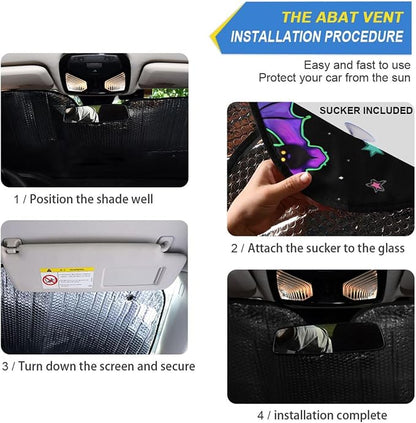 Neon Bats Moons Stars Windshield Sun Shade for Car Auto SUV Truck Foldable Front Window Sunshade Sun Visor Protector Block UV Rays Reflect Heat, 55" x 28"