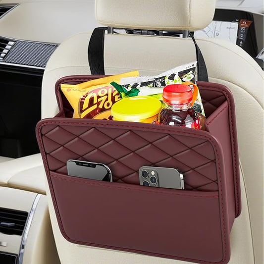 vvag Car Seat Back Organizer, PU Leather Hanging Storage Pocket with Large Capacity, Multipurpose Auto Travel Essentials Organizer for Backseat, Universal Fit for Most Cars SUVs Trucks