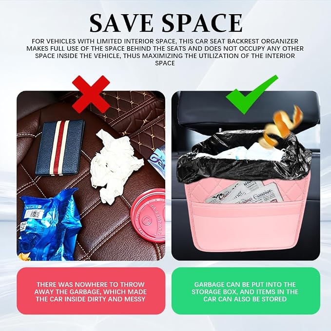 Car Seat Back Organizer, Car Organizers and Storage, Leather Multipurpose Vehicle Backseat Storage Pocket, Auto Interior Accessories Waterproof Hanging Bag for SUV Sedan Truck (Pink)