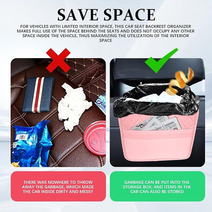 Car Seat Back Organizer, Car Organizers and Storage, Leather Multipurpose Vehicle Backseat Storage Pocket, Auto Interior Accessories Waterproof Hanging Bag for SUV Sedan Truck (Pink)