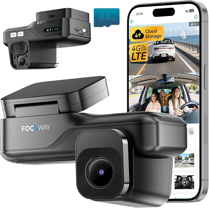 4G LTE Dash Cam with Live View, 2K+1080P Front Inside Anti-Theft Car Camera Live Streaming, Instant Alert via App, Cloud & SD Storage, IR Night Vision, No Screen, 24/7 Parking Mode, GPS, OBD