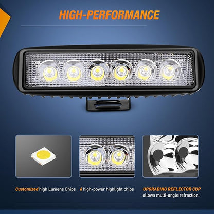 Nilight LED Pods 4PCS 18W 6Inch Flood Offroad Fog Light Bar Waterproof with 16AWG POD Lights Wiring Harness Kit for Boat SUV ATV 4WD Car Truck Golf Cart 12V 24V -4 Leads
