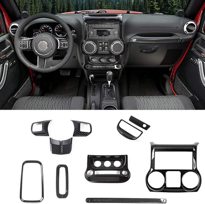 RT-TCZ for Jeep JK Interior Trim Kit Black, JKU Center Console Dashboard Panel Trim Cover for Jeep Wrangler JK JKU 2011-2017 Black ABS Carbon Fiber Interior Accessories 10pcs