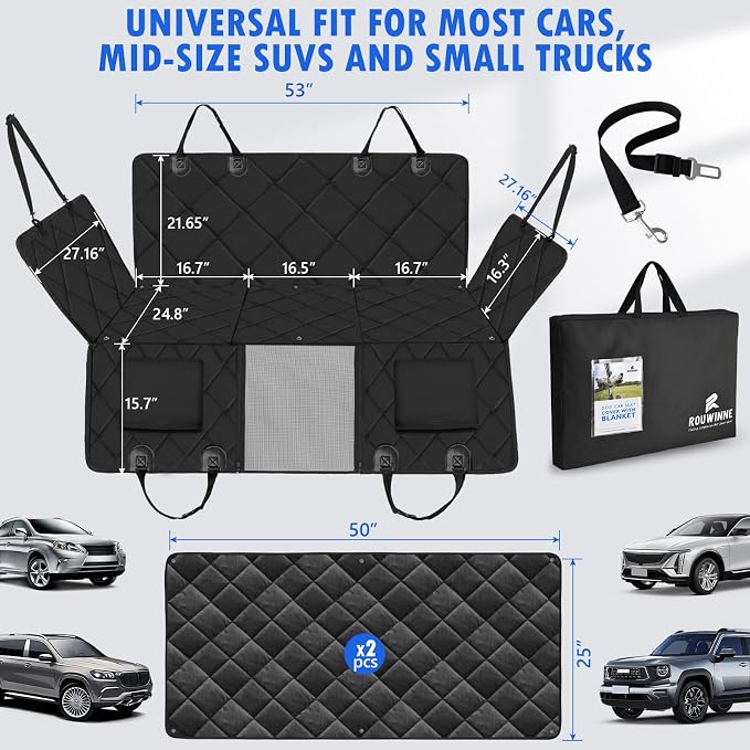Back Seat Extender for Dogs-Large Space, Hard Bottom Dog Car Seat Cover for Back Seat with Blankets, Sturdy Backseat Extender for Dogs, Waterproof Dog Hammock for Car, SUV, Truck
