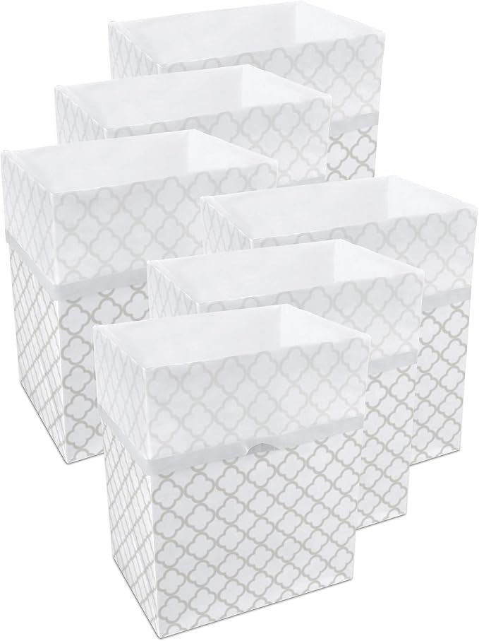 Clean Cubes 13 Gallon Disposable Pop-Up Trash Cans (6-Pack) with Fitted Bags – Foldable Garbage & Recycling Bins for Parties, Events & Kitchen (Trellis, 17" H x 13.5" W x 10" D)