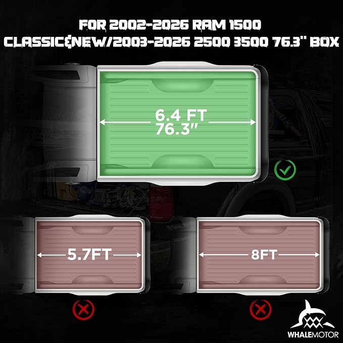 Hard Folding Truck Bed Tonneau Cover Compatiable with Dodge Ram 1500 Classic&New(2002-2026) 2500&3500(2003-2026) 6.4 ft Standard Box w/o Rambox, Tri Fold Style