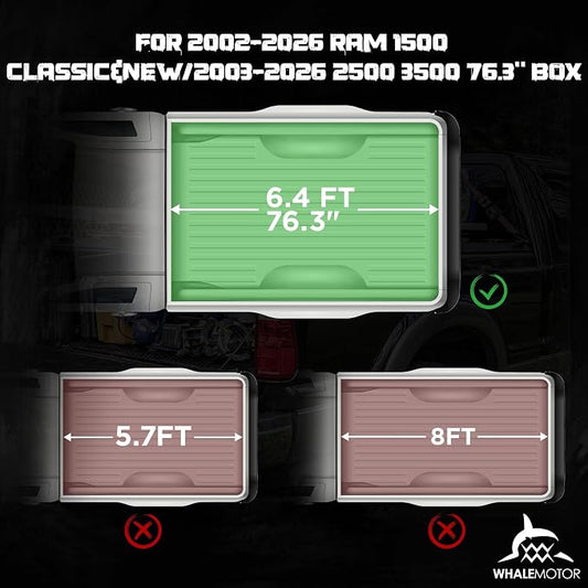 Hard Folding Truck Bed Tonneau Cover Compatiable with Dodge Ram 1500 Classic&New(2002-2026) 2500&3500(2003-2026) 6.4 ft Standard Box w/o Rambox, Tri Fold Style