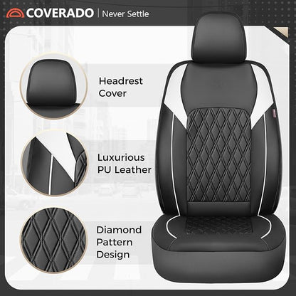 Coverado Automotive Seat Covers, Car Seat Covers Full Set, Car Seat Cover, Waterproof Seat Covers, Car Seat Protector Car Seat Cushion Interior Truck Accessories Universal Fit Most Cars, Black&White