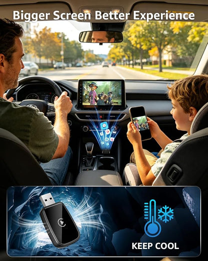 4 in 1 Wireless CarPlay Adapter Car Screen Mirroring Adapter for Apple iPhone& Android, Convert Wired CarPlay to Wireless, Stable Control & No Delay Latency, Plug and Play