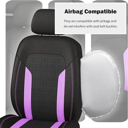 2 Pack Universal Car Seat Cover with Breathable Mesh Backrest,Comfortable Car Seat Protector with Foam Padding and Retaining Buckle,Highly Elastic Car Seat Covers Full Set (Purple)