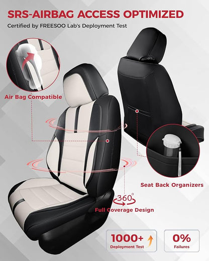 FREESOO Universal Front Seat Covers, Waterproof Faux Leather Automotive Seat Covers with Carbon Fiber Texture Seat Belt Pads, Anti-Slip Airbag Compatible Car Seat Protectors for Cars SUVs Trucks