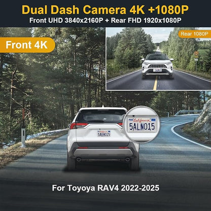 Fitcamx Front 4K+Rear 1080P Dash Cam Adapts for Toyota RAV4 2022-2025 (Model B/with Vents on Cover), Integrated OEM Look, WiFi & APP, Dual HD Video, Loop Recording, G-Sensor, Easy to Use, 128GB Card