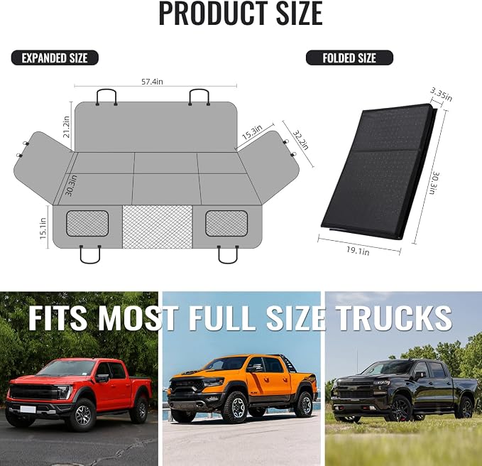 MAXFUT Dog Back Seat Extender for Truck,Dog Seat Cover Back Seat,Dogs Hammock,Hard Bottom Backseat Extender for Pet,Pet Seat Cover for F150/RAM1500/Silverado