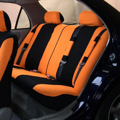 FH Group Car Seat Covers Combo Full Set with Carpet Floor mats Steering Wheel Cover and Seat Belt Pads- Universal Fit for Cars Trucks and SUVs (Orange)