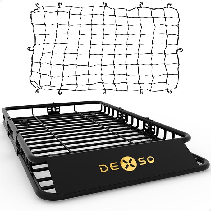 DEXSO 64" x 39" Universal Roof Rack Basket with Cargo Net, 200 Lbs Capacity Rooftop Cargo Carrier Basket with Extension Heavy Duty Luggage Holder Rack for SUVs, Trucks, Vehicles