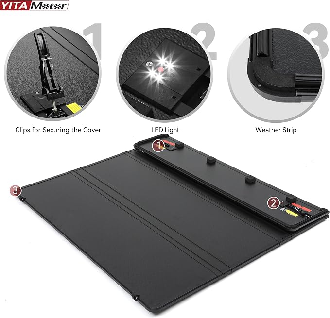 YITAMOTOR Quad Fold Hard Truck Tonneau Cover Fits for Dodge Ram 1500 2009-2024 (19-24 Classic ONLY) with 5.7ft Bed w/o Rambox, Heavy-Duty Aluminum Alloy Bed Cover