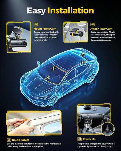 GKU 4K Dual Dash Cam Front and Rear, STARVIS 2 Sensor, 5.8GHz WiFi6 Up to 20MB/s, Voice Control, Dash Camera with GPS, WDR Night Vision, 24H Parking Mode, Loop Recording, Supercapacitor(No SD Card)