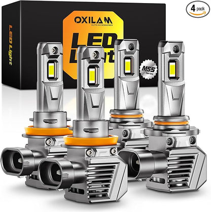 OXILAM H11 9005 Light Bulbs Combo, [Upgraded & Brightest] 116,000LM 1400% Bright 6500K Cool White, Anti-Flicker, 60000Hrs Lifespan, H8/H9/H16 HB3 LED Light Compatible with Cars Trucks SUVs, Pack of 4