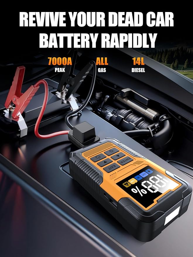 Car Battery Jumper Starter with OBD2 Scanner 7000A for All Gas & 14L Diesel | Portable Jump Starter for 12V Dead Battery, Code Reader, Scan Diagnostic Tool with Jump Cable Flashlight Emergency Kits