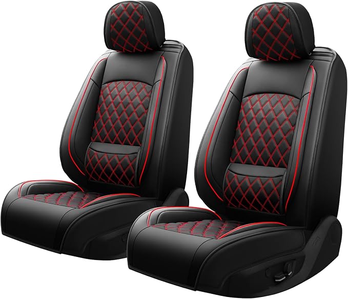 Car Seat Covers Compatible with Hyundai Equus 2011-2016 - Waterproof & Breathable Luxury Leather All-Weather Seat Cushions Protectors, Airbag Compatible, Only 2 Front seat Covers (Redline)