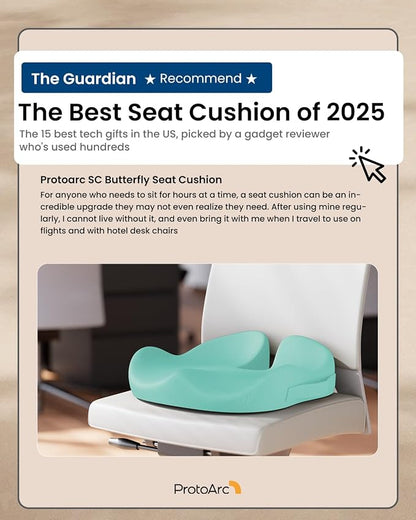 ProtoArc Seat Cushion, Office Chair Cushion for Sciatica, Coccyx Cushion, Ergonomic Memory Foam Seat Cushion for Car, Home, Pressure Relief Pad for Hip, Tailbone, All Day Comfort - Mint Green