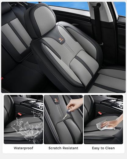Huidasource Car Seat Covers Front Seats Luxury Nappa Leather, Front Seat Covers with Airbag, Front Storage Pocket, Lumbar Support, Cooling＆Heating, Universal Fit for Most Cars SUV Trucks, Black&Gray