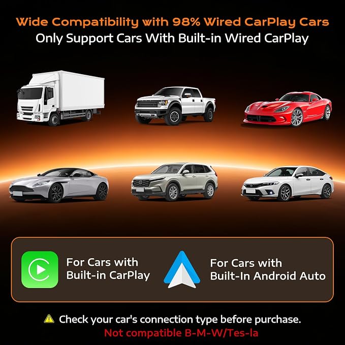 4-in-1 Wireless CarPlay Adapter with Screen Mirroring, Plug & Play No App | Watch Netflix/YouTube in Car, Android Auto AirPlay Mirror Link, Compatible with 800+ Cars iPhone Android, USB-A/C Input