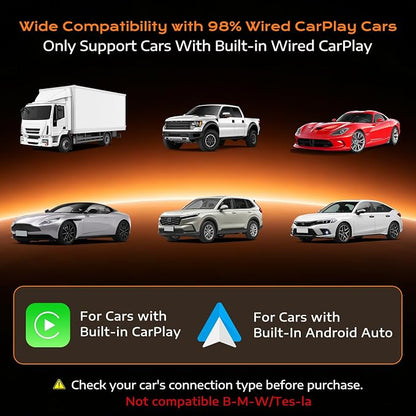 4-in-1 Wireless CarPlay Adapter with Screen Mirroring, Plug & Play No App | Watch Netflix/YouTube in Car, Android Auto AirPlay Mirror Link, Compatible with 800+ Cars iPhone Android, USB-A/C Input