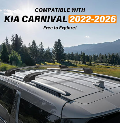 300lbs Roof Rack Cross Bars Compatible with 2022 2023 2024 2025 2026 KIA Carnival & Carnival Hybrid, Heavy Duty Aluminum Roof Rails Crossbars Cargo Bars Canoe Rooftop Black Carrier Luggage.