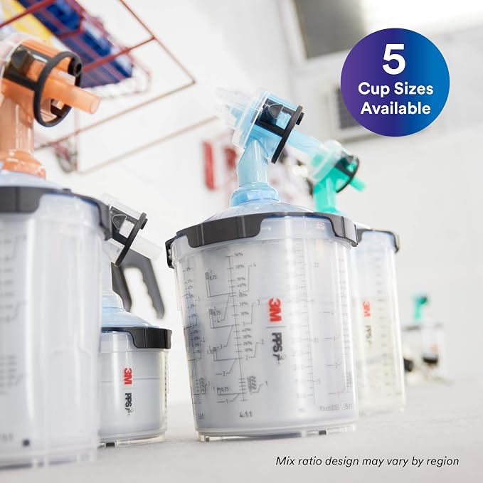 3M PPS 2.0 Spray Gun Cup, Lids and Liners Kit, 26312, Midi, 13.5 Ounces, 125-Micron Filter, Use for Cars, Furniture, House and More, 1 Paint Cup, 50 Disposable Lids and Liners, 32 Sealing Plugs