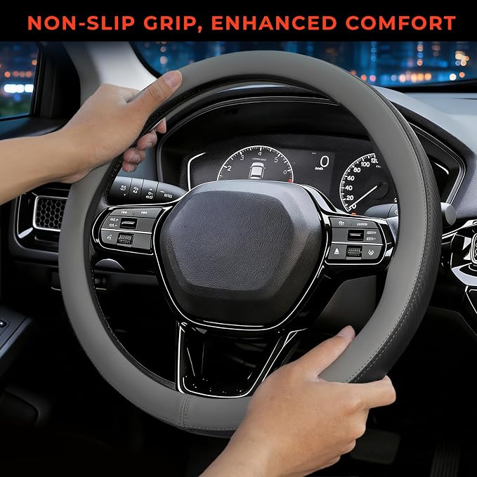 Steering Wheel Cover for Honda CRV Accord Civic HRV Pilot Odyssey, Standard Size 14.5-15" (Gray)