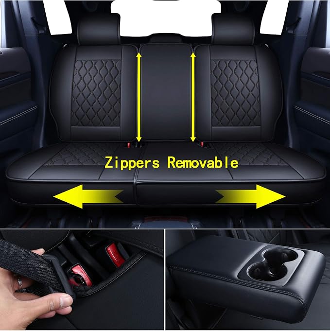 Huidasource Grand Cherokee Seat Covers, Waterproof Leather Customized Car Seat Cushion Covers, Full Set Seat Protectors Compatible with Jeep Grand Cherokee 2011-2022 (5 Pcs Full Set/Black)
