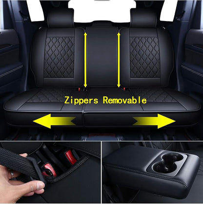 Huidasource Grand Cherokee Seat Covers, Waterproof Leather Customized Car Seat Cushion Covers, Full Set Seat Protectors Compatible with Jeep Grand Cherokee 2011-2022 (5 Pcs Full Set/Black)