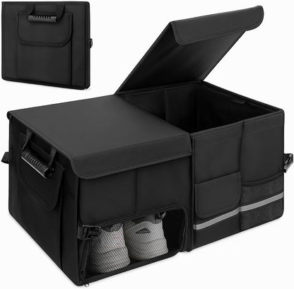 Dntorx Trunk Organizer for SUV - 60L, Foldable Car Trunk Organizer Bags with Lid Large Capacity Car Organizers and Storage with Lid for SUV,Sedan,Truck Accessories,23.62"×12.99"×11.81"(Black)