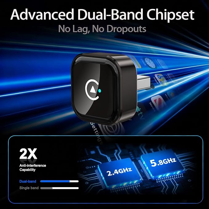 Wireless CarPlay/Android Auto Adapter, 2-in-1 USB-C/A Carplay Adapter | Convert Wired to Wireless; Plug and Play