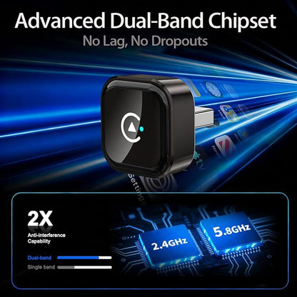 Wireless CarPlay/Android Auto Adapter, 2-in-1 USB-C/A Carplay Adapter | Convert Wired to Wireless; Plug and Play
