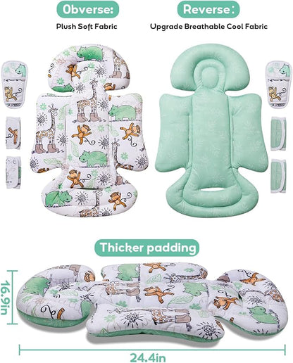 Infant Car Seat Insert, Enlarged Head Support For Baby Carseat, Reversible Newborn Insert With 3 Strap Covers, 2-in-1 Baby Car Seat Cushion for Stroller, Swing, Bouncer, Rocker - Blue Giraffe