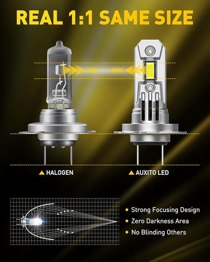 AUXITO H7 LED Bulb h7ll Bulbs, 900% Brighter Ultra-Bright, Plug N Play, Long Lifespan, No Flicker, 99% Compatibility, 2PCS