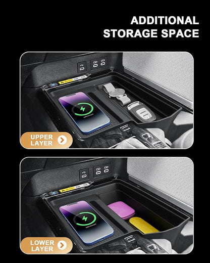 2026 Camry Center Console Organizer - One-piece Molding Center Console Storage Tray & Wireless Charging Area Pad For 2025-2026 Toyota Camry(LE/SE/XLE/XSE) Accessories - Durable ABS & TPE Material