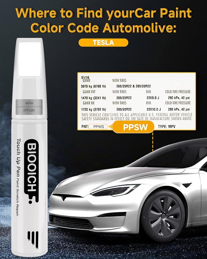 Touch Up Paint Pen Exact Color Match Car Chip and Scratch Repair (for Tesla, Pearl White(PPSW))
